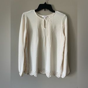 LC Lauren Conrad Long Sleeve Pintuck Eyelet-Hem Top Cream Size M